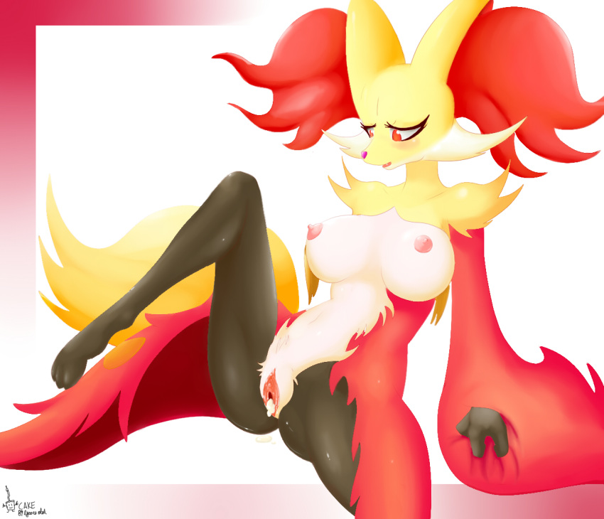 2014 after_sex anthro areola big_breasts blush breasts canine cum cum_in_pussy cum_inside delphox female fox fur inner_ear_fluff mammal nintendo nipples nude pokemon pussy red_eyes ricocake solo video_games