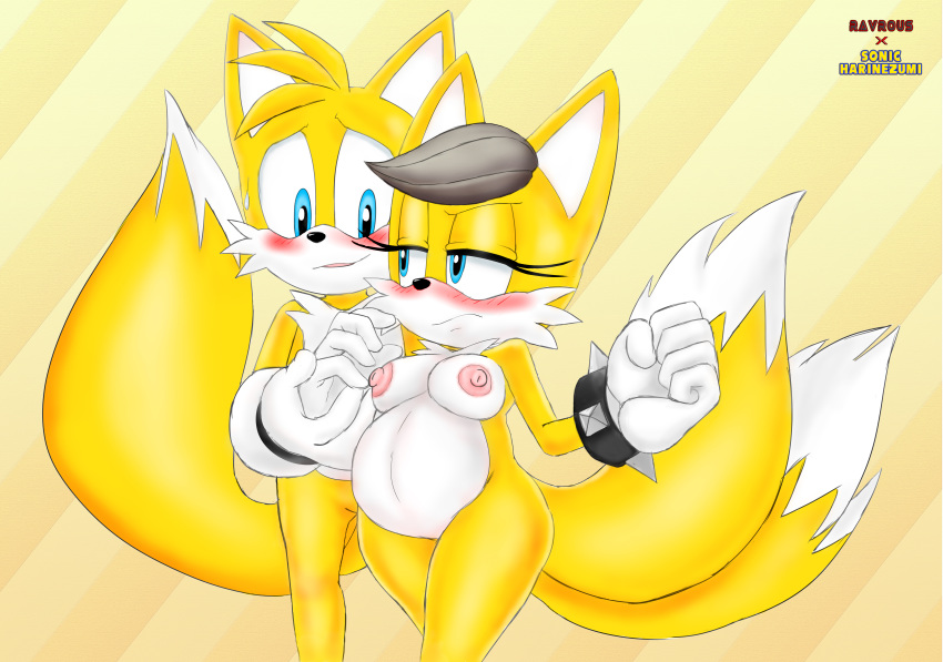 anthro blue_eyes blush breasts canine duo female fox full_color fur furry_tail half-closed_eyes male mammal miles_(anti-tails) multiple_tails nipples pregnant ravnic rule_63 sega sonic_(series) sonicharinezumi straight tail tails tailsko