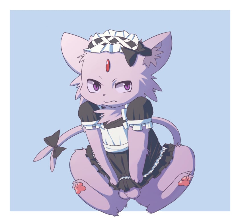 anthro balls bow bulge crossdressing eeveelution espeon femboy maid_uniform male male_only nintendo pokemon pokemon_(species) solo tsundere video_games zangusuu