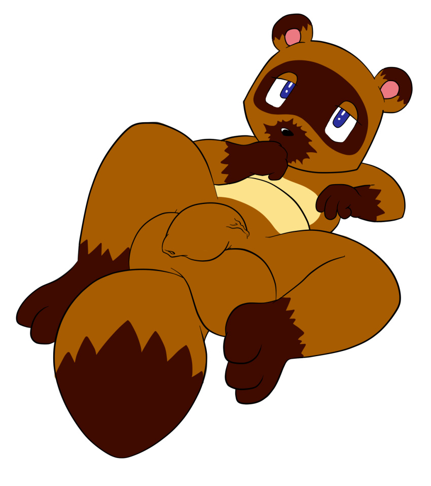 1boy animal_crossing anthro balls big_balls flaccid foreskin fur furry humanoid_penis looking_at_viewer lying male male_only mammal nintendo nude packmind penis plain_background solo spread_legs spreading tanuki tom_nook uncut vein veiny_penis white_background