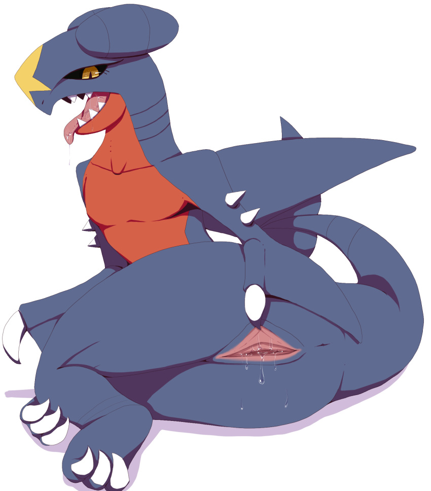 2014 anus claws dragon female feral garchomp hi_res kiriya lying nintendo on_side open_mouth plain_background pokemon pokemon_(species) pussy pussy_juice saliva solo spread_pussy spreading teeth toe_claws tongue tongue_out video_games white_background