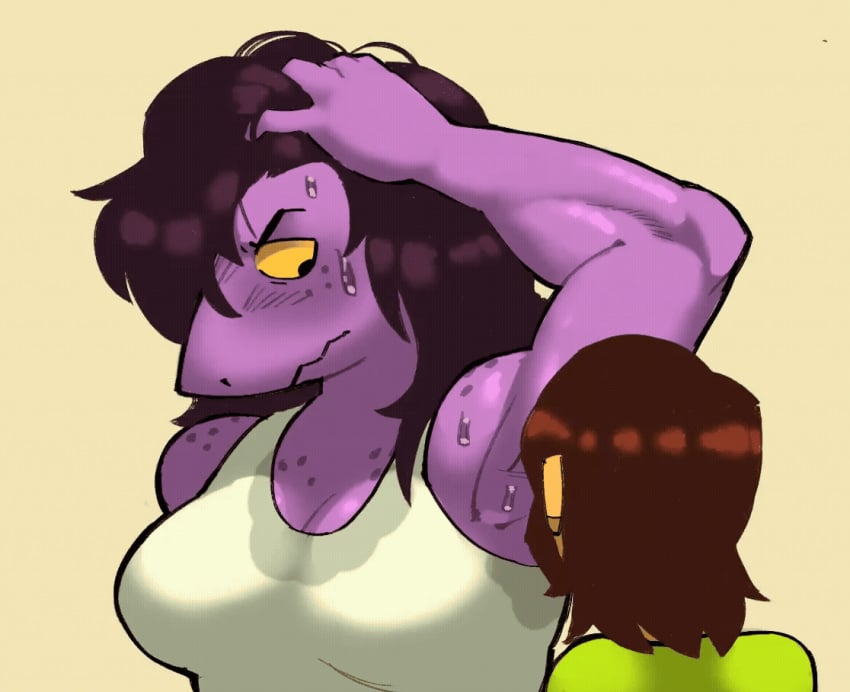 acidsticky animated anthro armpit_fetish bakushin_o_armpit_gif_(meme) deltarune fetish hair_between_eyes human kris_(deltarune) licking_armpit long_hair meme susie_(deltarune) sweat sweaty sweaty_body trend twitter_link
