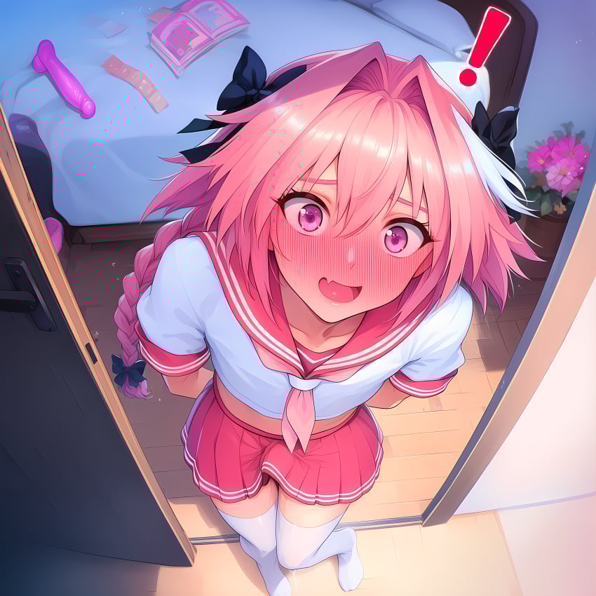 ! 1:1 1femboy ai_generated arms_behind_back astolfo_(fate) background bed bedroom blush blush_lines blushing_at_viewer blushing_profusely boner braid braided_hair braided_ponytail caught caught_in_the_act clothing color condom condom_wrapper crop_top crossdressing day dildo dildo_in_background dildo_on_bed door doorway embarrassed embarrassed_male erect_penis erection erection_under_clothes exclamation_point eyelashes eyes_wide_open facing_viewer fate_(series) femboy femboy_focus femboy_only femboysub from_above front_view full_body fully_clothed hair_ornament hair_ribbon hands_behind_back hard_on hi_res hiding_erection highres indoors inside izacru0 knees_together_feet_apart leaning_forward long_hair looking_at_viewer looking_pleasured looking_up midriff now open_mouth otoko_no_ko penis_bulge penis_under_clothes penis_under_skirt petite pink_clothing pink_dildo pink_eyes pink_hair pleated_skirt ponytail raised_eyebrows ribbon school_uniform serafuku sex_toy shy skirt solo solo_focus solo_male standing surprised surprised_expression thighhighs very_high_resolution wide_eyed