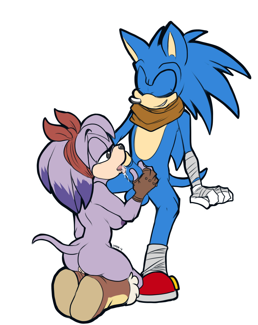 anthro ass balls bandana blue_arms blue_fur boots breasts clothing duo erection fellatio female furry gloves hair hedgehog kayla-na licking male mammal nipples nude open_mouth oral penis perci_(artist) perci_the_bandicoot plain_background pussy sega sex smile sonic_(series) sonic_boom sonic_the_hedgehog straight tongue tongue_out video_games white_background