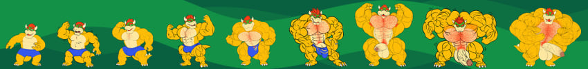 abs anthro armpit_hair balls biceps big_balls big_muscles big_penis blue_clothing blue_underwear body_hair bowser bulge clothing collaboration digital_media_(artwork) erection feet flexing flexing_bicep foreskin genitals growing growth hair horn huge_balls huge_cock huge_muscles humanoid_genitalia humanoid_penis hyper hyper_balls hyper_genitalia hyper_muscles hyper_penis icewolf koopa long_image looking_at_viewer male mario_(series) muscle_growth muscular muscular_anthro muscular_male muscular_thighs nintendo nude open_mouth pecs penis pose pubes raised_arm red_hair red_pubes ripped-saurian scalie simple_background solo tail teeth torn_clothing torn_underwear transformation underwear vein veiny_muscles veiny_penis wide_image