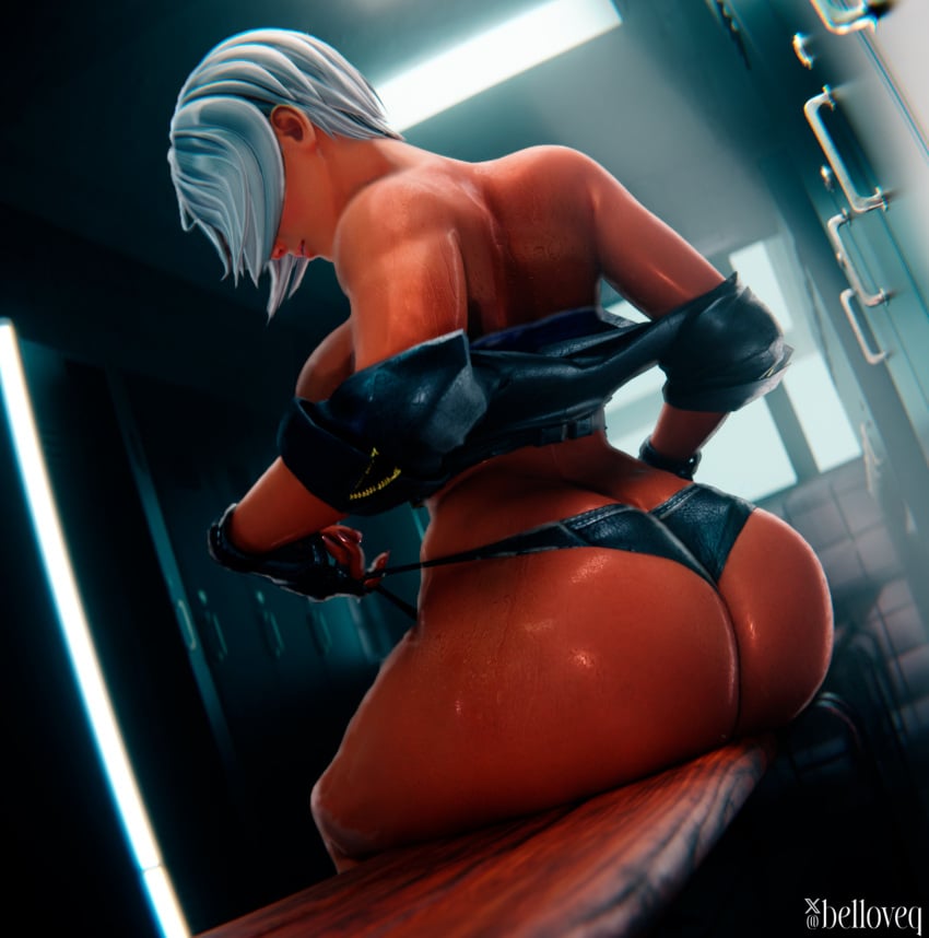 1girls 3d angel_(kof) ass ass_focus bath bathing bathroom big_ass big_breasts big_butt blue_eyes breasts breasts_out busty changing_room cleavage curvy curvy_figure faithbell hentai king_of_fighters leather leather_clothing leather_jacket light-skinned_female light_skin posing pussy seductive short_hair sitting small_waist snk solo_female thick_ass thick_thighs thighs viewed_from_behind voluptuous white_hair wide_hips wip work_in_progress