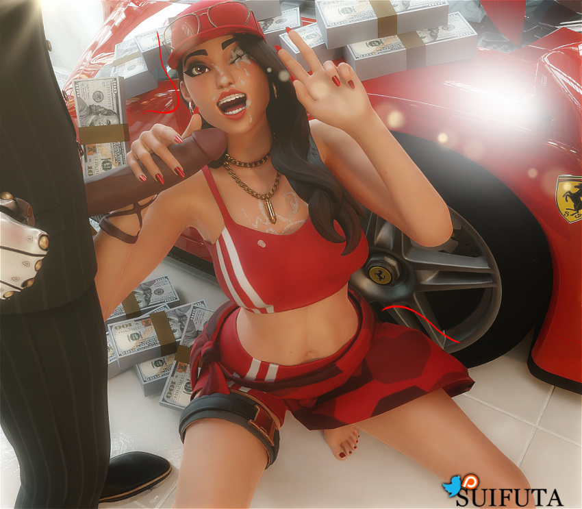 3d boardwalk_ruby_(fortnite) cum_on_body cum_on_face dark-skinned_male dark_skin epic_games fortnite fortnite:_battle_royale interracial killian_(fortnite) money partial_male ruby_(fortnite) suifuta