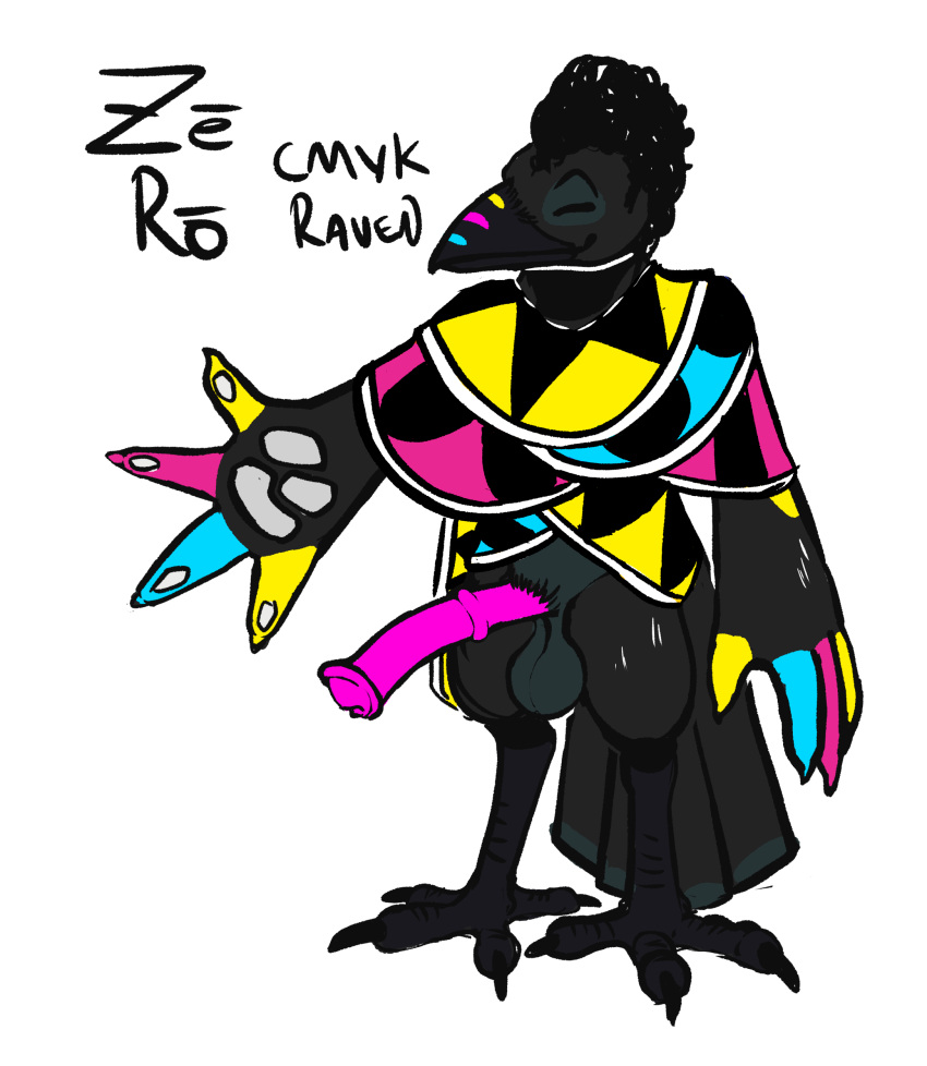 absurd_res afro animal_genitalia animal_penis anthro avian balls bird bottomless clothed clothing cmyk corvid corvus_(genus) equine_genitalia equine_penis genitals hi_res male oscine passerine penis qwaxi~lixard raven ze_ro