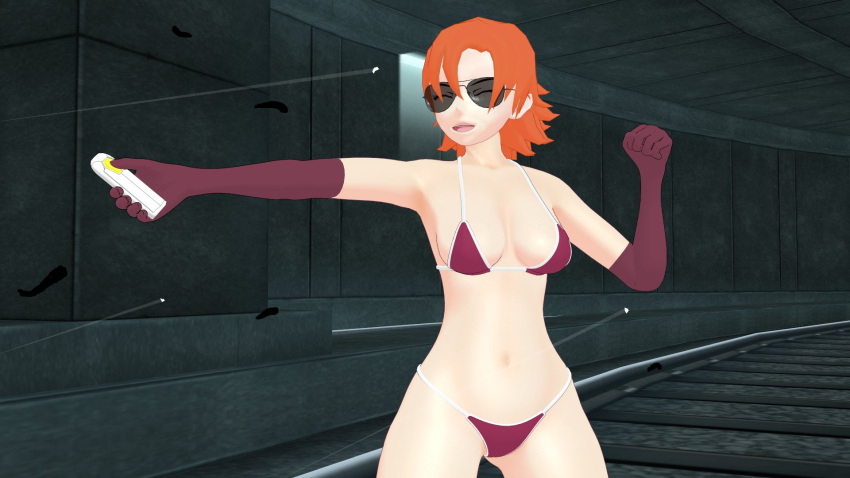 1girls 3d armwear casual casual_underwear clothing detonator eyewear female female_only human legwear lingerie nora_valkyrie orange_hair pale_skin rwby solo theblackbirdcalls underwear weapon