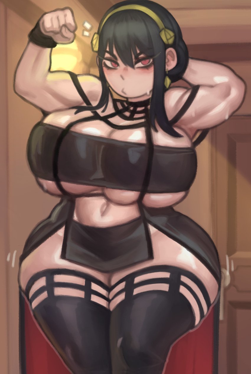 1girls bandeau black_bandeau black_hair black_thighhighs breasts female hi_res hips huge_breasts kelvin_hiu long_hair massive_breasts naughty_face png red_eyes spy_x_family sweat sweaty_body thick_thighs thighhighs thighs voluptuous wide_hips yor_briar yor_forger