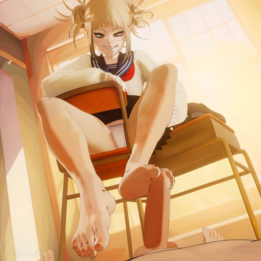 3d 3d_(artwork) anime_style blonde_hair desk feet foot_fetish footjob fortnite fortnite:_battle_royale himiko_toga my_hero_academia nibs3d panties partially_clothed penis school school_uniform schoolgirl shoes shoes_removed tagme toes upskirt