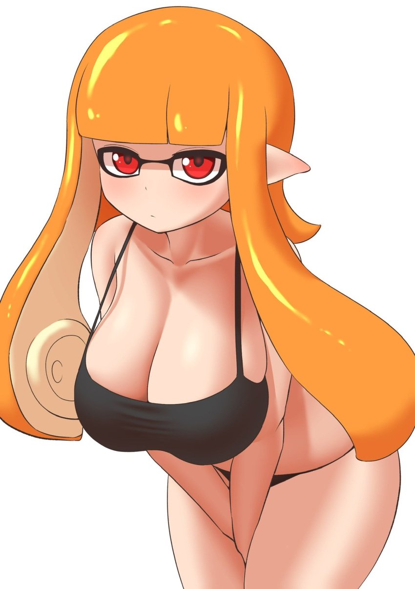 1girls 2024 big_breasts black_bra black_panties black_topwear breasts cleavage female female_focus female_only girl hands_between_legs hands_between_thighs highres inkling inkling_girl jpeg kaori_(splatoon) large_boobs large_breasts leaning leaning_forward light-skinned_female light_skin looking_at_viewer neutral_expression nintendo nobunagapero orange_hair panties red_eyes shiny_skin simple_background solo solo_female solo_focus splatoon squid suction_cup suction_cups suction_tentacles thick_thighs thighs thighs_together topwear white_hair