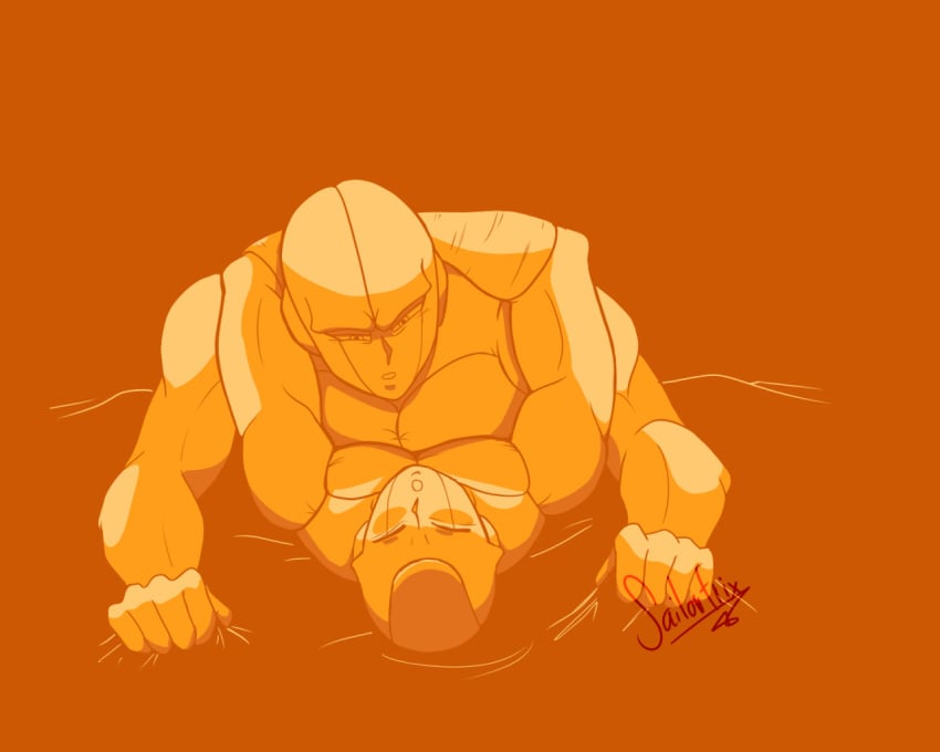 alien arms_around_another arms_around_neck arms_around_partner bald closed_eyes dragon_ball dragon_ball_super duo fabric frieza_race frost_(dragon_ball) grabbing_sheets half-closed_eyes hit_(dragon_ball) hug humanoid looking_at_another looking_at_partner looking_pleasured lying male male/male muscular muscular_male narrowed_eyes nude obscured_penetration on_back on_bottom on_top open_mouth orange_background sailorfrix sex simple_background