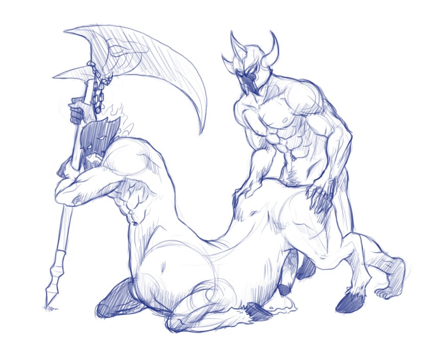 2boys anal anal_sex animal_genitalia animal_penis balls boner centaur cum erection gay hecarim league_of_legends male male/male male_only monochrome mordekaiser nude penis quote-the-fallen sex taur