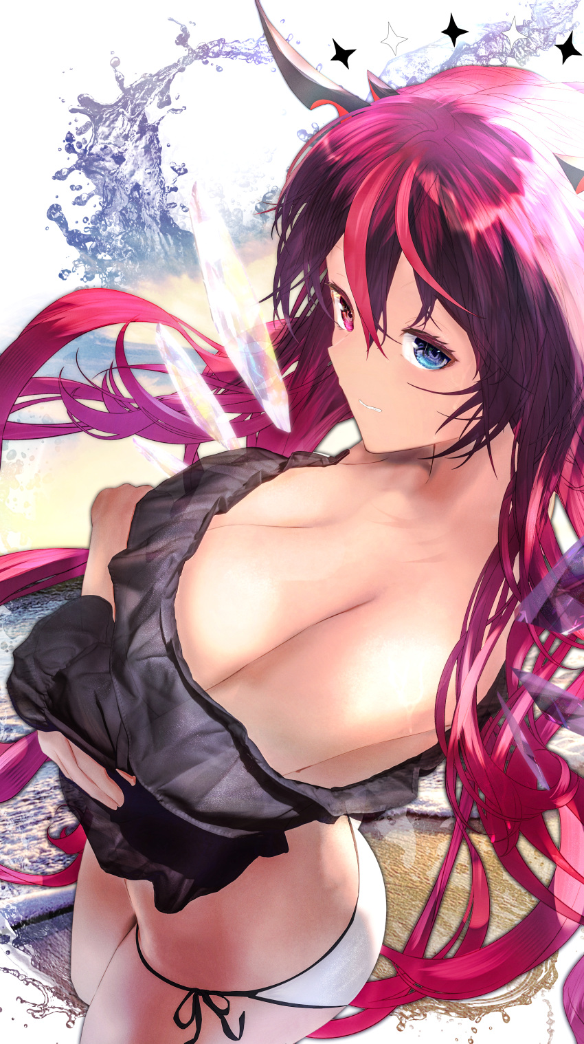 alternate_version_available bare_shoulders breasts cleavage clothing female female_focus female_only getto_(ifphilo) hair heterochromia hips hololive hololive_english hololive_english_-promise- horns irys irys_(hololive) legs legs_together light_skin long_hair looking_at_viewer open_eyes panties pink_hair solo standing thighs virtual_youtuber