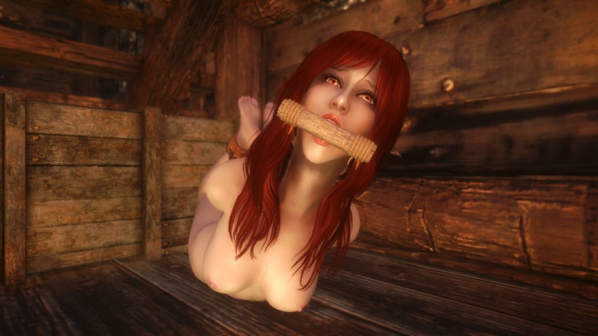 3d bit_gag bondage gag gagged hogtie m7seven mod nude nude_female red_hair skyrim