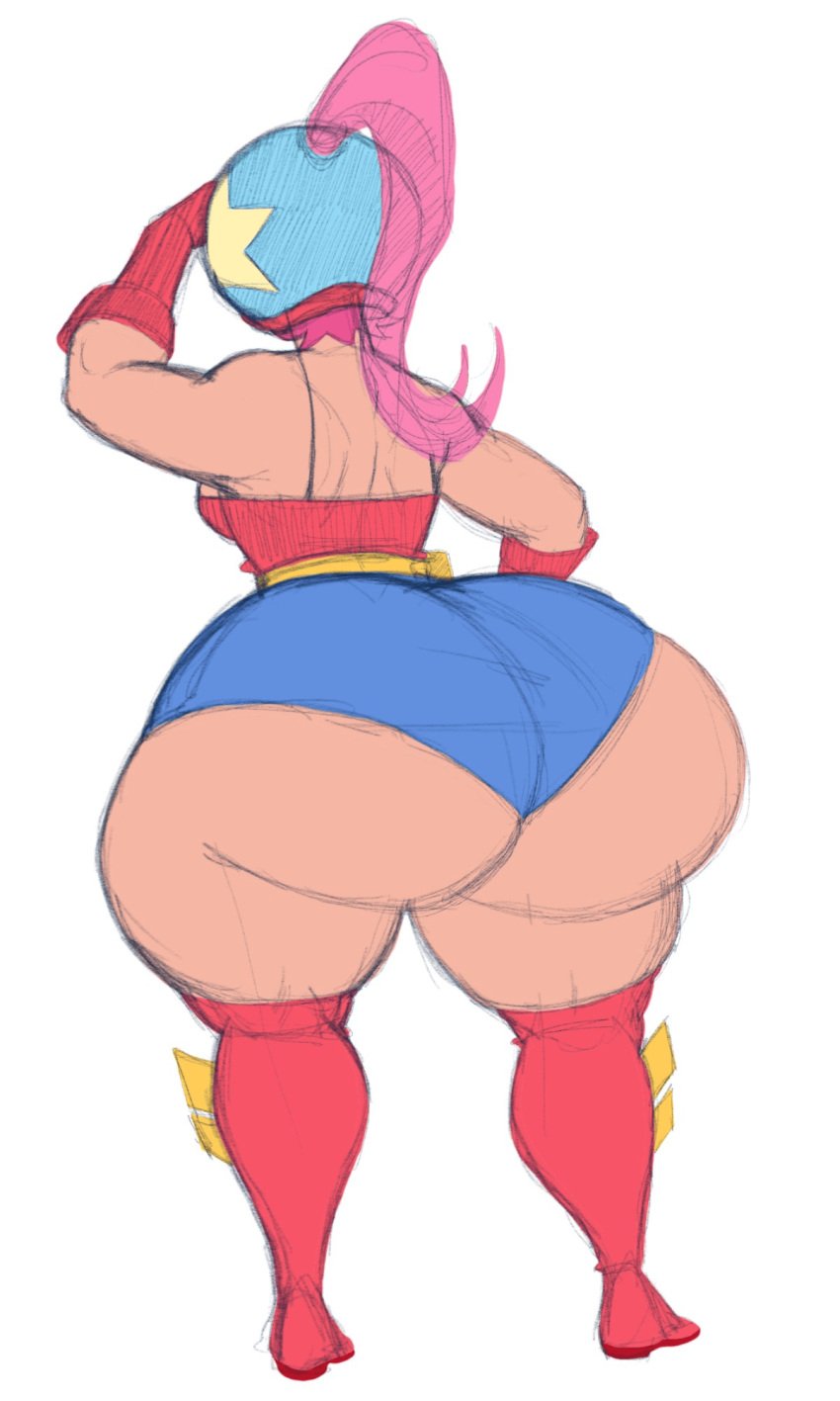 1girls back_view big_ass bottom_heavy brawl_stars elpiromanias female female_only huge_ass hyper_ass janet_(brawl_stars) pink_hair solo thick_thighs wide_hips