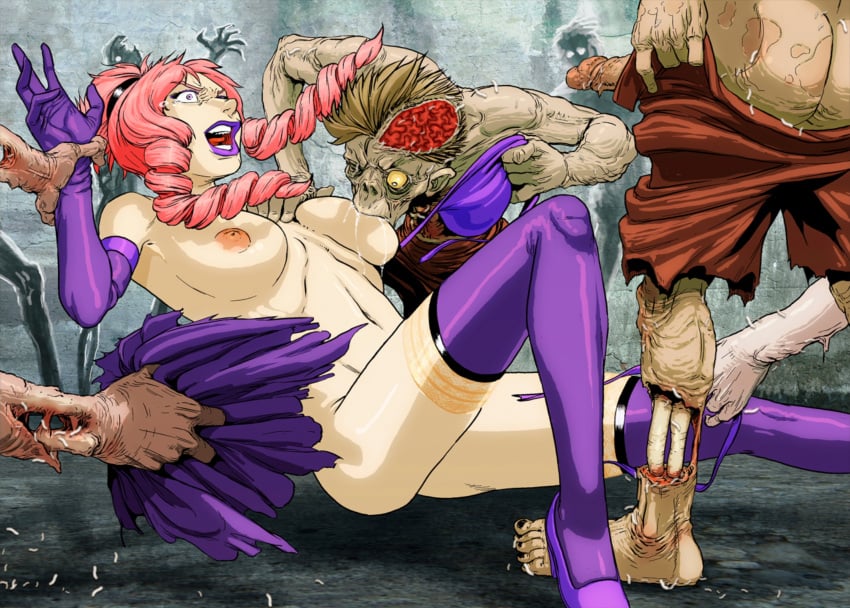 1female 1girls breast_sucking breasts female gangbang gangrape imminent_rape legend_of_queen_opala monster monster_cock monster_on_female monster_rape nipples noblewoman penis pink_hair purple_lipstick spread_legs studio-pirrate_(rosselito) tearing_clothes white_skin zombie zombies