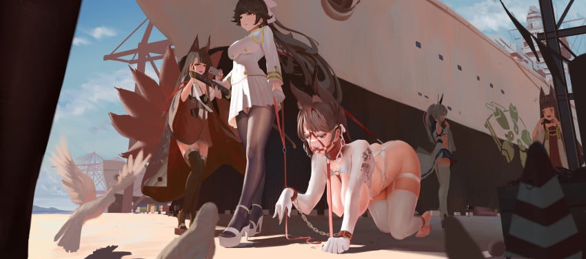 6+girls ? ?? absurdres akagi_(azur_lane) all_fours animal_ears ass atago_(azur_lane) ayanami_(azur_lane) azur_lane bird black_skirt blue_skirt bow breasts brown_hair brown_pantyhose brown_thighhighs buttons cellphone collar crotchless crotchless_pantyhose double-breasted dove full_body gagged gloves hairbow hanging_breasts highres holding holding_phone huge_breasts jacket kitsune kyuubi large_breasts leash long_hair long_sleeves military_uniform miniskirt multiple_girls multiple_tails nagato_(azur_lane) naval_uniform noshiro_(azur_lane) o-ring open_mouth pantyhose pet_play phone platform_footwear pleated_skirt port red_skirt ring_my_bell sakura_empire_(emblem) sheath sheathed shoulder_tattoo skirt small_breasts smartphone tail tails takao_(azur_lane) tattoo thighhighs uniform very_long_hair white_bow white_footwear white_gloves white_jacket white_skirt white_thighhighs zettai_ryouiki