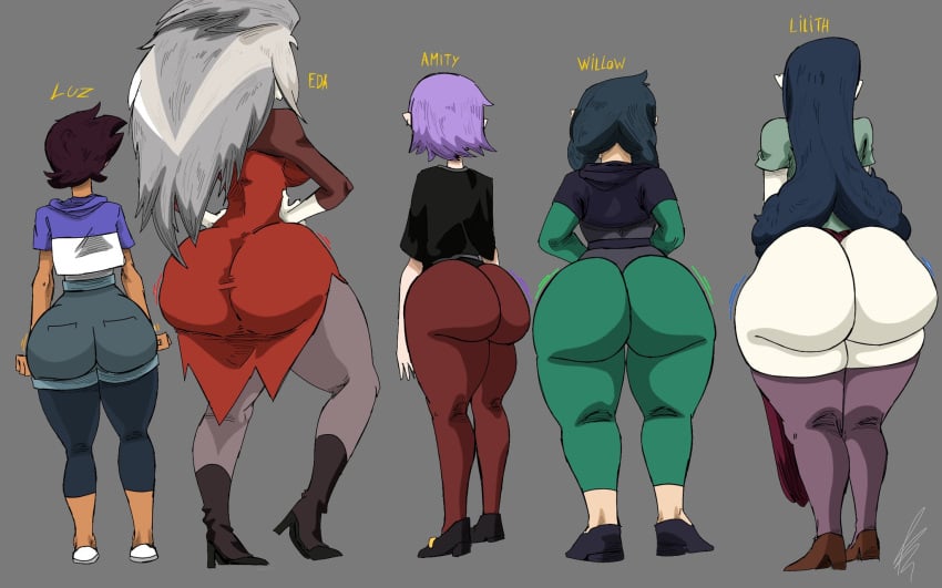 5girls absurd_res absurd_resolution absurdres action_lines alternate_version_available amity_blight ass ass_focus ass_size_chart ass_size_difference back_view bare_ass bendraws big_ass big_butt blue_hair bottom_heavy bottom_heavy_female brown_hair bubble_ass bubble_butt curvaceous curvy curvy_female curvy_figure dark-skinned_female dark_skin disney disney+ eda_clawthorne exposed_ass fat_ass female female_focus female_only gray_background gray_hair green_hair grey_background grey_hair hi_res high_resolution highres huge_ass huge_butt large_ass light-skinned_female light_skin lilith_clawthorne long_hair luz_noceda mature mature_female milf motion_lines movement_lines multiple_girls no_pants pale-skinned_female pale_skin purple_hair short_hair silver_hair simple_background size_difference tagme the_owl_house thick_ass viewed_from_behind voluptuous voluptuous_female willow_park