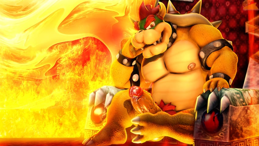 16:9 1boy 2024 3_toes 3d_(artwork) 4_finger_fingering 4k absurd_res anthro ass balls belly big_balls big_belly big_moobs big_penis blush bodily_fluids bowser bracelet chair collar colored digital_drawing_(artwork) digital_media_(artwork) dragon english_text erection eyebrows feet fire fire_background full-length_portrait furniture furry furry_male furry_only genital_fluids genitals glans glistening glistening_belly glistening_body glistening_genitalia glistening_moobs glistening_nipples glistening_penis hair hi_res horn humanoid_genitalia humanoid_penis jewelry koopa looking_at_viewer male male_only mario_(series) moobs moonwulf multicolored_body mythological_creature mythological_scalie mythology nintendo nipples nude penis portrait pubes pupils red_body red_eyes red_fur red_glans red_hair reptile scalie shaded shell sitting slightly_chubby solo source_filmmaker_(artwork) spiked_bracelet spiked_collar spiked_shell spikes spikes_(anatomy) teeth text thick_eyebrows thrown toes vein veiny_penis white_sclera widescreen yellow_body yellow_penis