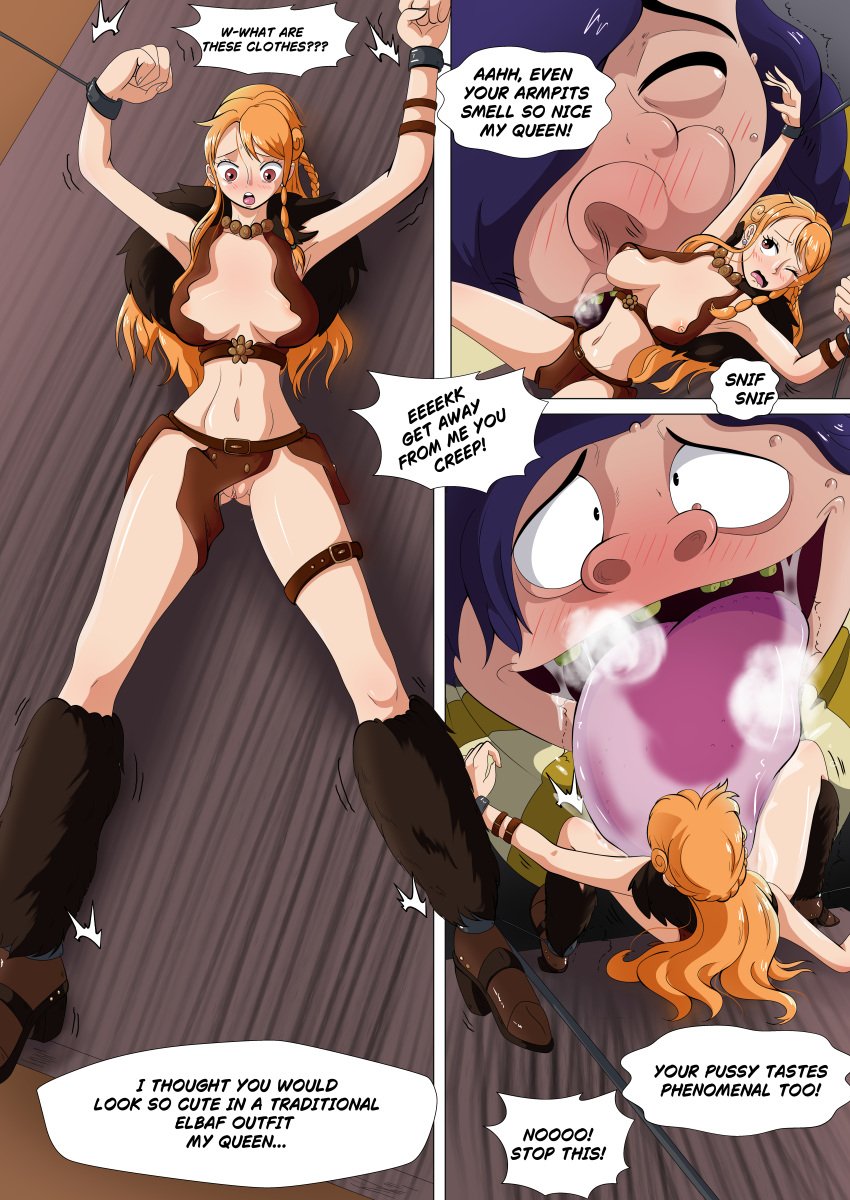 giant_male licking licking_pussy minigirl nami nami_(one_piece) one_piece sniffing sniffing_armpit