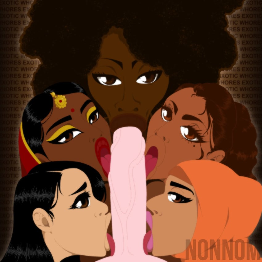 5girls arabian_female asian_female black_female bleached blowjob cock_worship hijab indian_female interracial jewelry latina licking_penis light-skinned_male nonnom raceplay