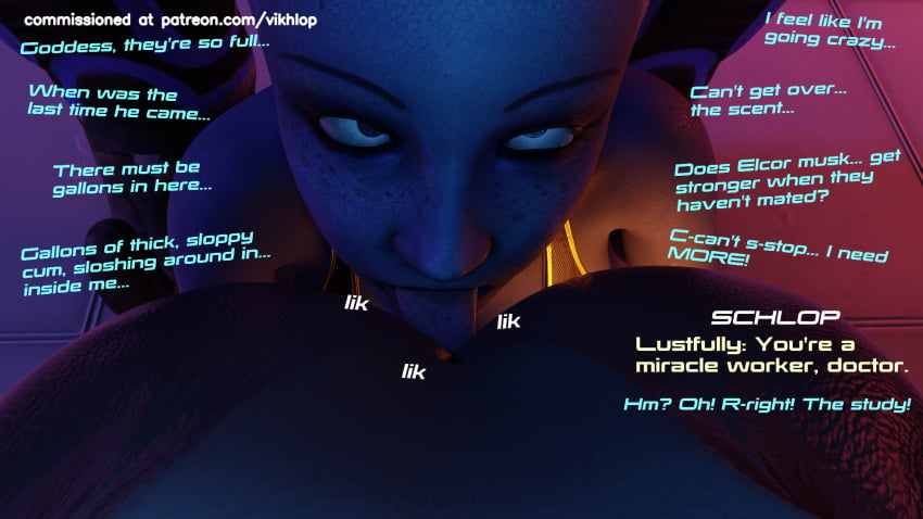 3d alien alien_genitalia alien_girl asari ball_worship ballsack comic comic_page elcor english english_text latex_clothing liara_t'soni mass_effect musk musky_balls vikhlop