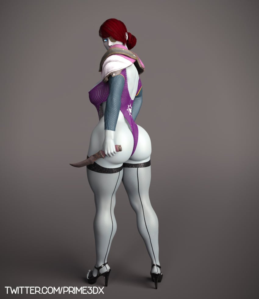 1girls 3d ass awoken big_ass blue_skin bungie destiny_(game) female female_only nipple_bulge nipples nipples_visible_through_clothing petra_venj prime3dx red_hair solo