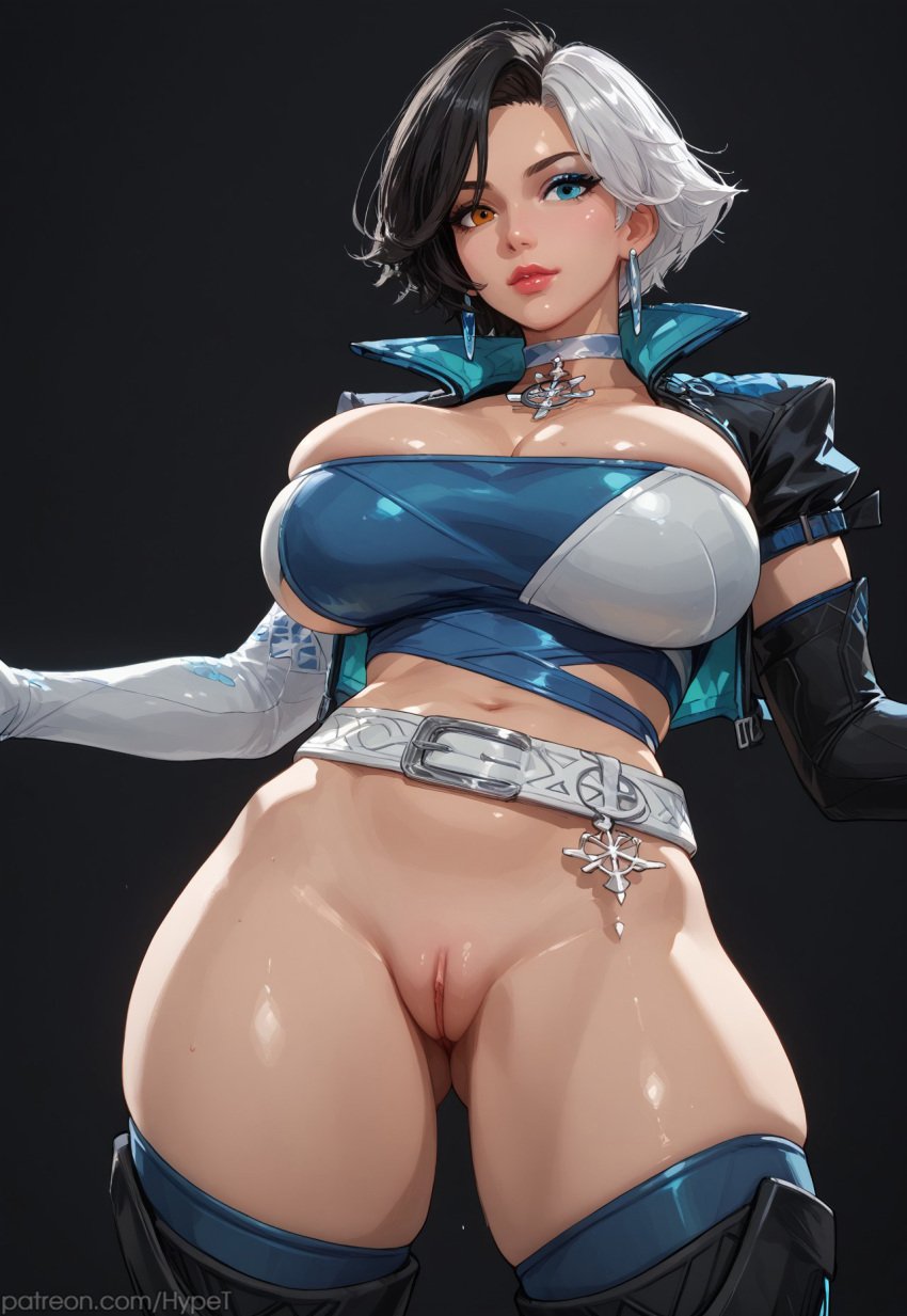 ai_generated alternate_version_at_source big_breasts breasts female hypet luna_snow_(marvel_rivals) marvel_rivals pussy shiny shiny_skin solo standing tagme thick thick_legs thick_thighs thighhighs thighs wet wet_body wide_hips