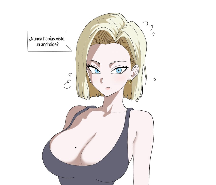 1girls android_18 big_breasts blonde blonde_female blonde_hair blonde_hair_female blue_eyes blue_eyes_female cleavage curvy dragon_ball erect_nipples female huge_areolae puffy_nipples short_hair short_hair_female sommer_b thick_lips voluptuous yellow_hair