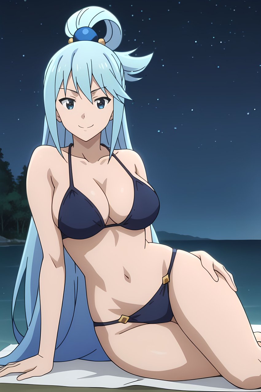 aqua bikini breasts female girl konosuba lake night pinku pinku.ai pinkuai