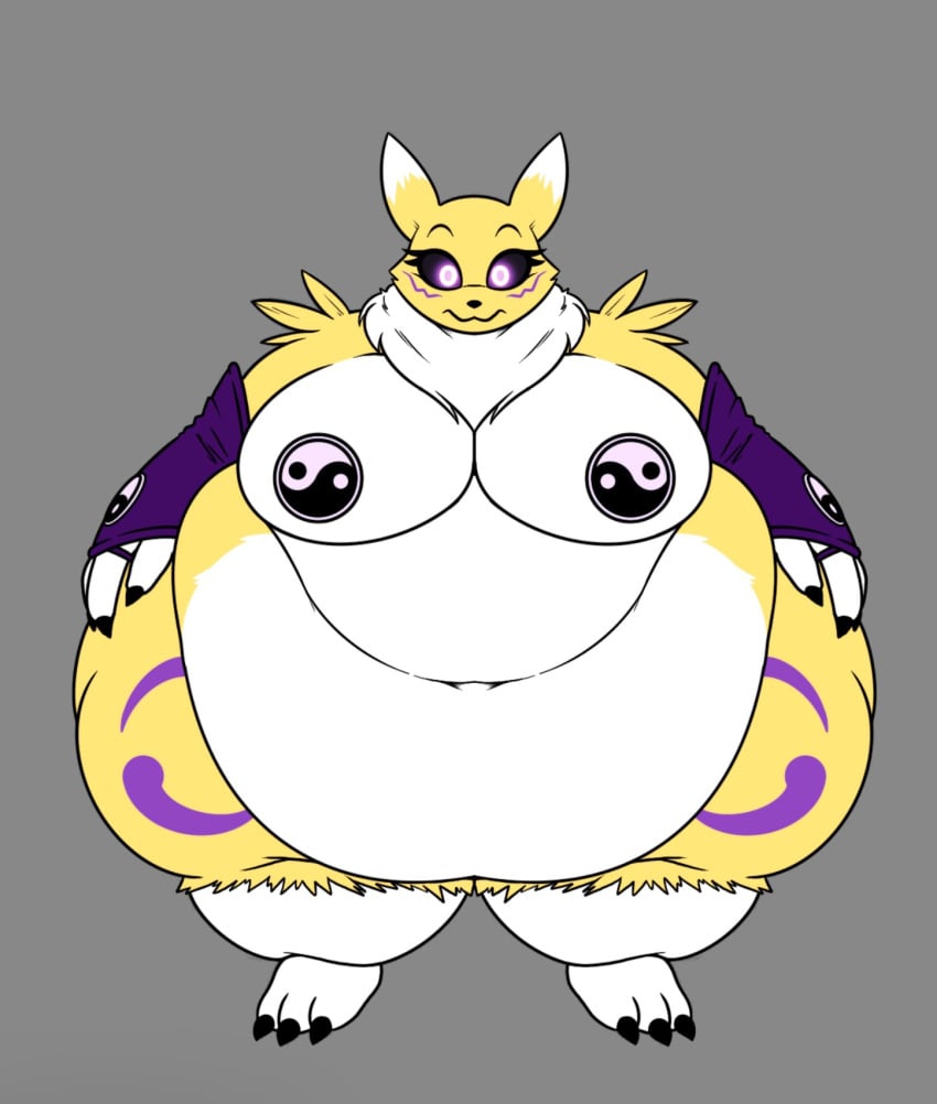 anthro anthro_only bbw big_breasts breasts cleavage digimon digimon_(species) female frisk_lk furry huge_breasts obese overweight renamon thick_thighs wide_hips