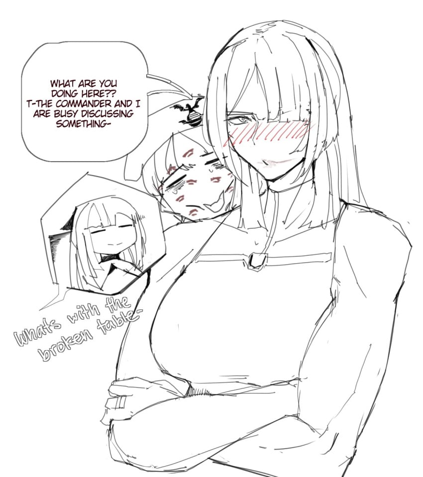 ak-12_(girls&#039;_frontline) ak-15_(girls&#039;_frontline) biceps big_breasts blush blush breasts commander_(girls&#039;_frontline) girls&#039;_frontline kiss_mark kiss_on_face kissing littleclevie muscular muscular_female