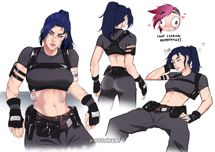 abs arcane ass bandages big_ass blue_hair blush breasts caitlyn_kiramman clothed clothes clothing muscular muscular_female notnkgm tight_clothing vi_(league_of_legends) yuri