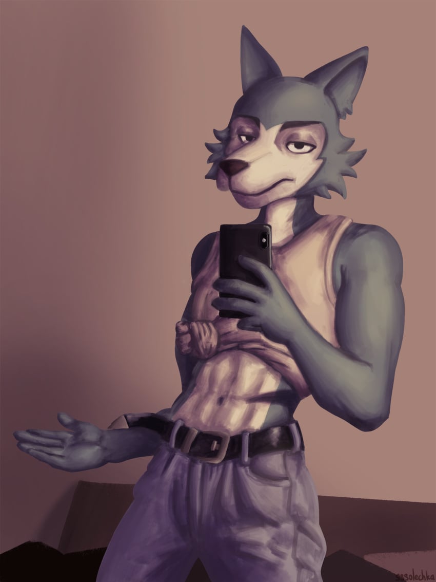 furry furry_male furry_only legoshi_(beastars) phone sssolechka wolf