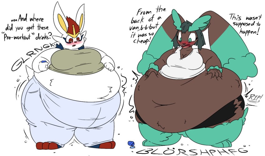 bbw big_breasts breasts cinderace female furry huge_breasts inflation lopunny overweight pokemon pokemon_(species) tagme thatoneaceguy thick_thighs wide_hips