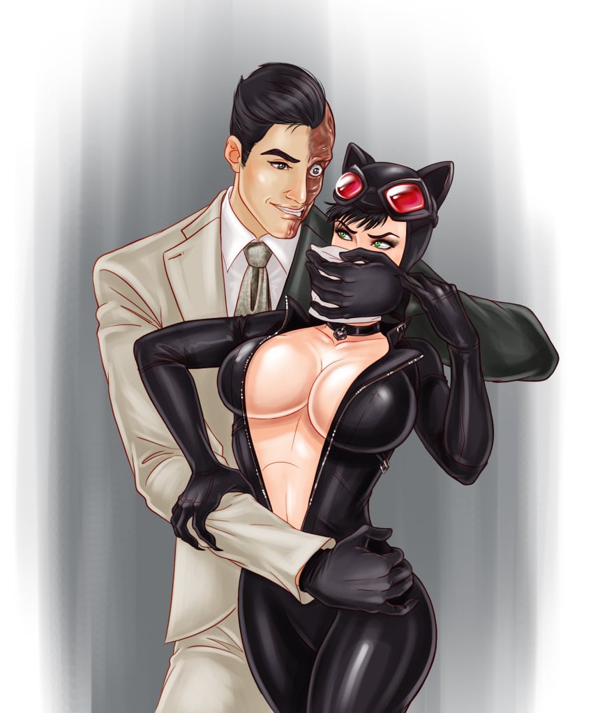 1boy1girl batman:_arkham_city batman_(series) catwoman catwoman_(arkham) catwoman_(arkham_city) chloroform cleavage dc dc_comics green_eyes harvey_dent jen-and-kris selina_kyle