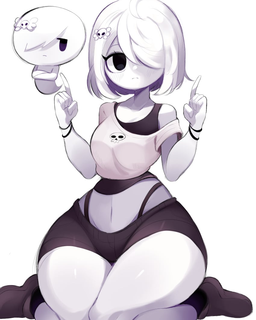 big_breasts bracelet carrie_krueger cute gazericc ghost ghost_girl humanized kneeling no_background rox_hoxten short_hair short_shorts skull_hair_ornament sweater tagme tank_top the_amazing_world_of_gumball thick_thighs white_body white_hair