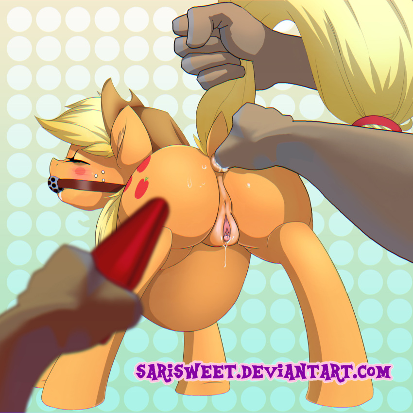 anal anal_fingering anatomically_correct anatomically_correct_pussy animal_genitalia anus applejack_(mlp) ball_gag blush buttplug clitoral_winking clitoris closed_eyes disembodied_hand earth_pony equine equine_pussy female feral fingering friendship_is_magic gag group horse human human_on_feral interspecies looking_back mammal my_little_pony orgasm pony puffy_anus pussy pussy_juice raised_tail sarisweet sex_toy solo_focus thumb_in_ass zoophilia