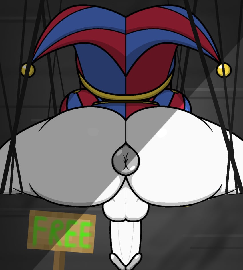 2d_(artwork) anal anus ass_crack asshole back_view backside balls big_ass big_dick dangling_penis dark_room dickgirl donut_anus faceless_futa free_use futa_only futanari gooseworx helpless high_up jester jester_outfit kidnapped kidnapping legs_spread light pomni rando_guy shadow sign sketch solo straps strings the_amazing_digital_circus thighs_spread up_in_the_air wall white_body