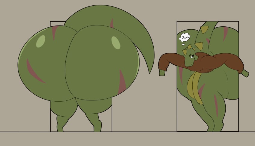 animated anthro ass balls bellyboi13 big_butt big_penis chuck_lentel clothing doorway genitals hi_res hoodie huge_butt hyper hyper_butt jiggling kobold lizard lizardman looking_back male penis reptile scalie scar scars_all_over solo stuck stuck_in_door tail text thick_thighs topwear