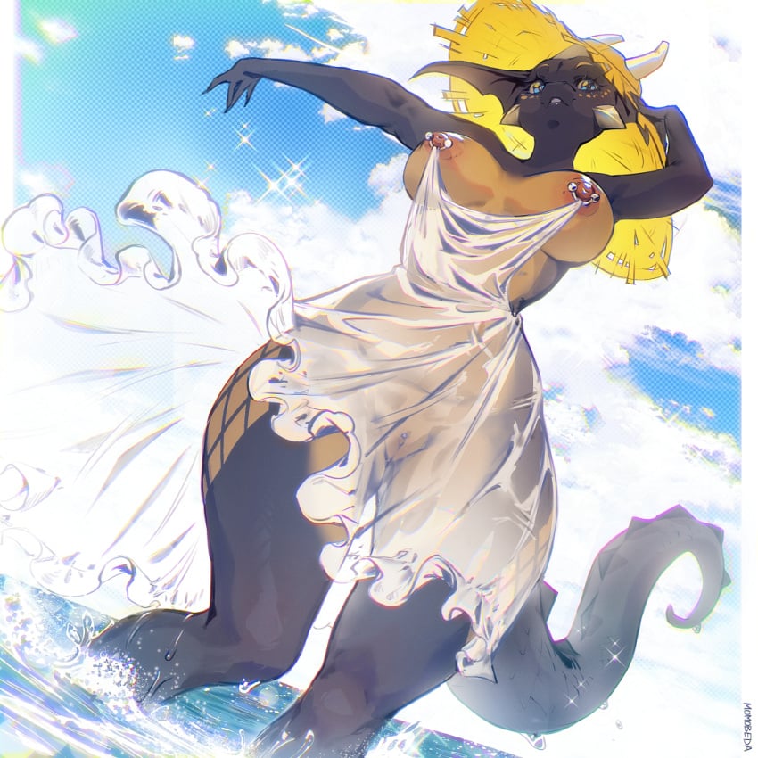 2026 anthro biped breasts clothed clothed_anthro clothed_female clothing digital_drawing_(artwork) digital_media_(artwork) female fingers front_view genitals horn klank_(spark.kobbo) kobold looking_at_viewer momobeda scalie solo standing tail vulva