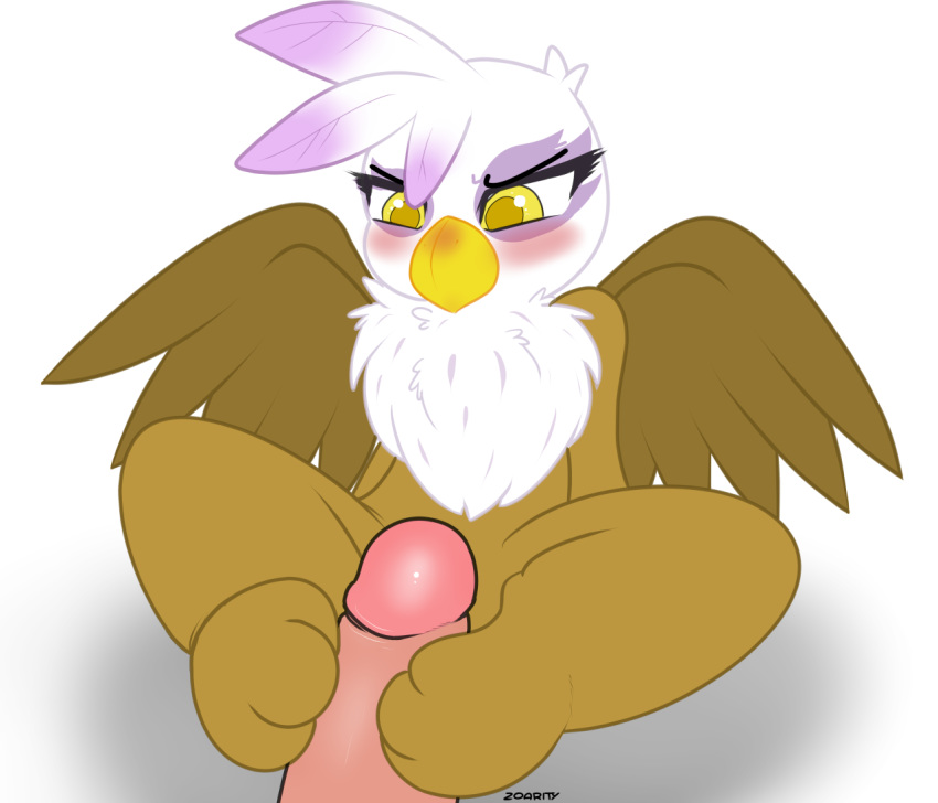 2015 anthro avian beak blush disembodied_penis female foot_fetish footjob friendship_is_magic gilda_(mlp) gryphon male my_little_pony pawjob paws penis plain_background sitting solo_focus straight white_background yellow_eyes zoarity