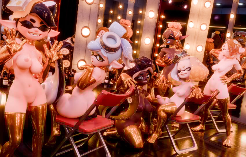 1boy 3d_(artwork) 6girls absurd_res anthro areola armwear ass big_breasts big_man_(splatoon) black_hair blonde_hair breasts brown_hair callie_(splatoon) cephalopod chair choker clothing crown deep_cut_(splatoon) digital_media_(artwork) ear_piercing ear_ring elbow_gloves electronics female fish frye_(splatoon) frye_onaga furniture genitals gloves group gynomorph hair handwear headgear hi_res humanoid inkling intersex jewelry latex latex_clothing latex_gloves latex_handwear latex_legwear latex_thigh_highs legwear looking_at_viewer looking_back male manta_ray marie_(splatoon) marina_(splatoon) marina_ida marine mirror mollusk necklace nintendo nipples now_or_never_seven octarian octoling off_the_hook_(splatoon) pearl_(splatoon) pearl_houzuki penis phone piercing pose ray_(fish) ring_piercing shiver_(splatoon) shiver_hohojiro slicktex3d small_breasts smile splatoon splatoon_(series) splatoon_2 splatoon_3 squid_sisters teeth tentacle thigh_highs vulva white_hair