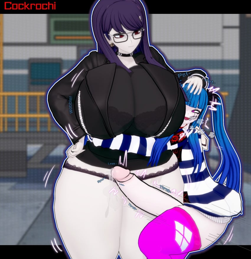 1futa 1futa1girl 1girl1futa 2girls 3d 3d_(artwork) barking big_breasts big_penis big_thighs black_hair blue_hair cockrochi darumi_amemiya dyed_hair excessive_precum female/futa futa/female futa_on_female futanari glasses good_girl height_difference hiruko_shizuhara horny horny_futa hug huge_breasts huge_cock huge_thighs hugging hugging_another humping humping_leg leaking_precum looking_at_another looking_at_partner looking_down looking_up makeup massive_breasts massive_penis massive_thighs onomatopoeia pet_play petplay petting petting_head pink_eyes precum precum_drip precum_on_penis purple_hair red_eyes rubbing shorter_futa size_difference smaller_futa taller_female textless_version the_hundred_line_-last_defense_academy- thigh_sex thighs thrust_lines thrusting twintails wanting_sex