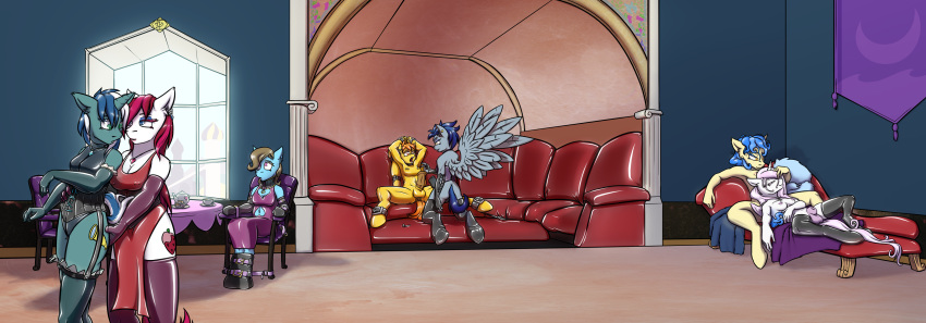 2015 animal_genitalia anthro anthrofied balls beauty_brass_(mlp) blue_eyes blue_hair bodysuit bondage bondage_gloves bound breasts brown_eyes canterlot chair closed_eyes collar cutie_mark dickgirl dress elbow_gloves equine eyeshadow fan_character female fleur_de_lis_(mlp) friendship_is_magic furry futanari gloves green_eyes group hair horn horsecock inside intersex keys krd legwear lying makeup male mammal my_little_pony necklace nipple_piercing nipples orange_hair pegasus penis piercing pink_hair purple_eyes rubber sapphire_shores_(mlp) shadowbolts_(mlp) sheath sitting skyfall sofa spitfire_(mlp) stockings table tea tea_cup tea_pot two_tone_hair unicorn window wings wonderbolts_(mlp)