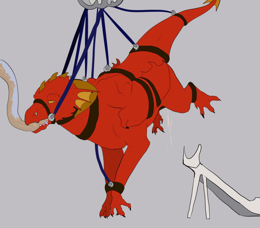 animated belly bondage bound dragon drugged egg egg_laying feral force_feeding forced gag hi_res horn inflation naughtybirdart rope scalie simple_background stomach_bulge suspension tail_bondage tail_cuff wings