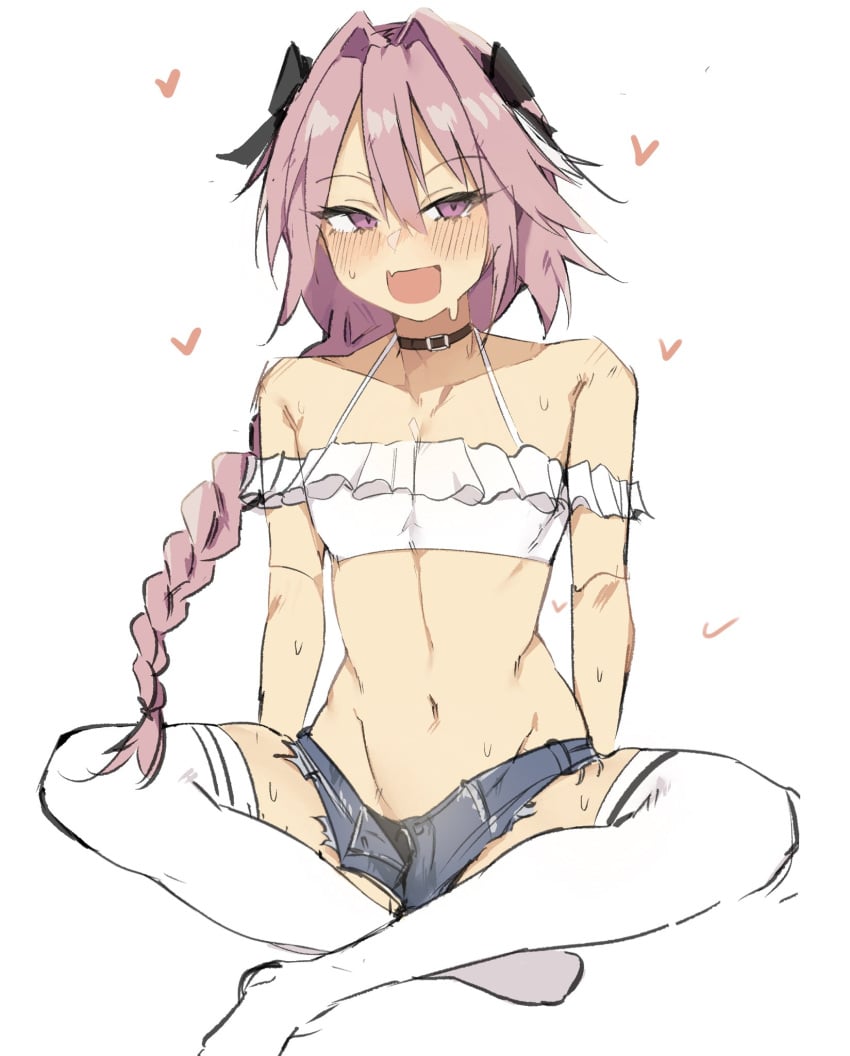 1boy astolfo_(fate) cute denim_shorts fate_(series) femboy nabibutter trap twink