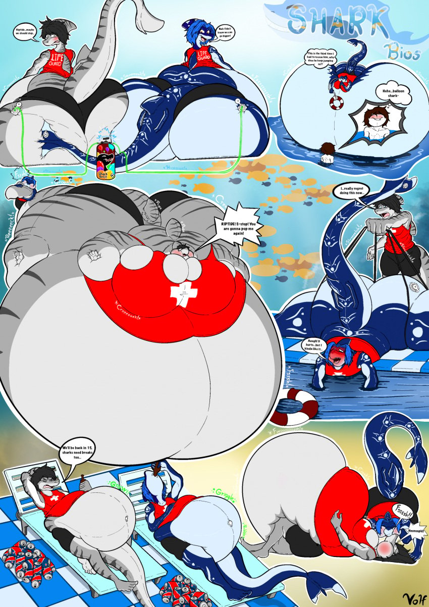 2boys about_to_burst air_valve anthro ass_expansion belly_expansion blow_kiss blush cheeks_inflation comic drinking full_body_inflation furry hose hyper_ass hyper_belly inflation lifeguard male male_only mouth_to_mouth resuscitation shark_boy snackshackstudio soft_ass sunken_head sunken_limbs tagme wedgie